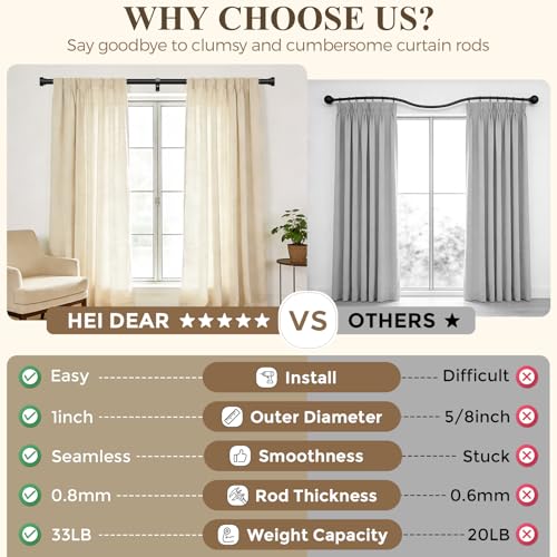 hei! dear Black Curtain Rods for Windows 28 to 48 Inch(2.3-4ft),1 Inch Diameter Heavy Duty Curtain Rods,Adjustable Curtain Rod,Modern Decorative Drapery Rods,Telescoping Window Curtains Rod 18-45",Matte Black - Image 5