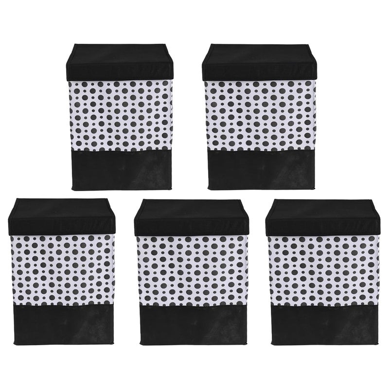 Urbane Home Urbane Home Pack of 5 Foldable Dirty Clothes Laundry Basket For Washing Used Unwashed Dress BucketStorage Box Polka Dots Black White  - Image 1