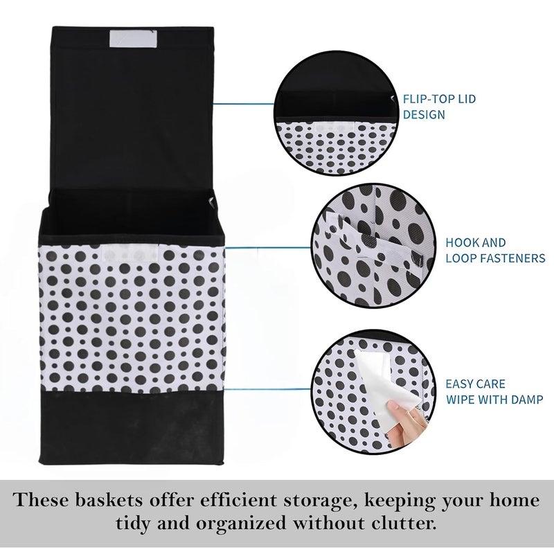 Urbane Home Urbane Home Pack of 5 Foldable Dirty Clothes Laundry Basket For Washing Used Unwashed Dress BucketStorage Box Polka Dots Black White  - Image 4