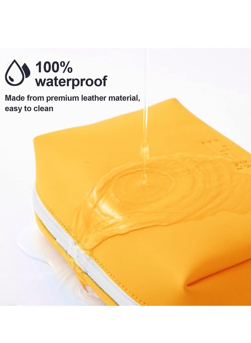 SOLARAE Cosmetic Bag Makeup Bag for Purse Pouch Travel Beauty Zipper Organizer Bag Gifts for Girl Women, PU Leather Washable Waterproof Make Up Organizer for Brushes Beauty Eyeshadow Palette Lipstick (Yellow) - Image 2