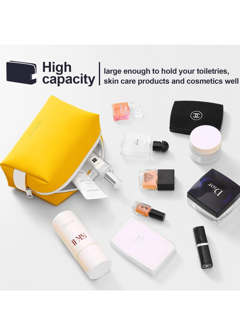 SOLARAE Cosmetic Bag Makeup Bag for Purse Pouch Travel Beauty Zipper Organizer Bag Gifts for Girl Women, PU Leather Washable Waterproof Make Up Organizer for Brushes Beauty Eyeshadow Palette Lipstick (Yellow) - Image 3