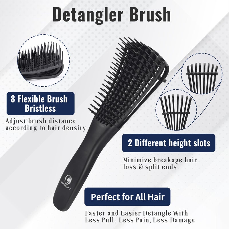 O BRUSHZOO Hair Brush Set, Detangler Brush for Natural 3/4abc Curly Hair, Hair Brushes for Women Men Kids Detangling Styling with Spray Bottle - Image 4