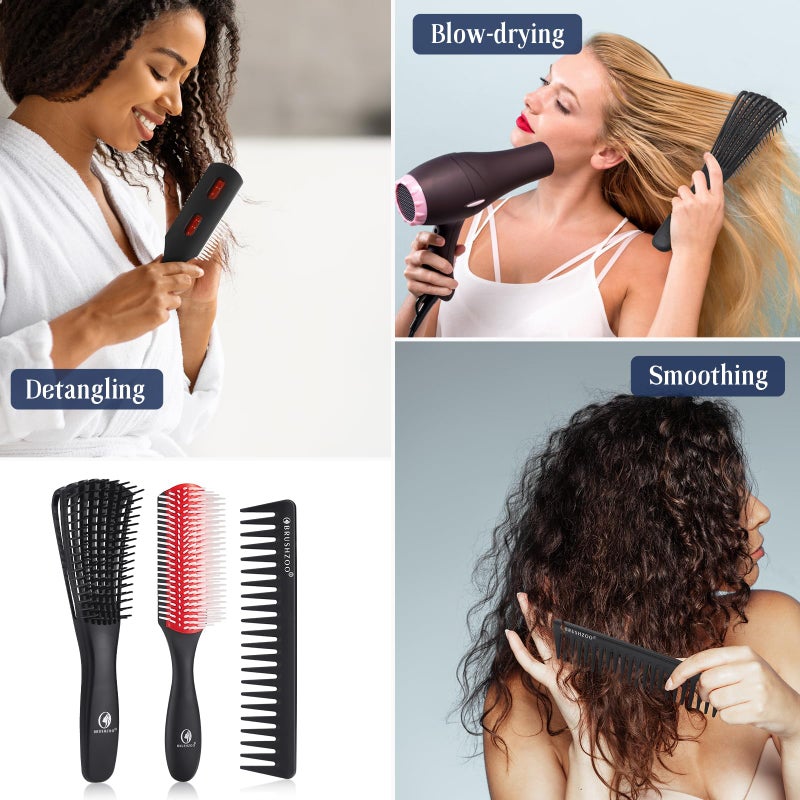 O BRUSHZOO Hair Brush Set, Detangler Brush for Natural 3/4abc Curly Hair, Hair Brushes for Women Men Kids Detangling Styling with Spray Bottle - Image 5