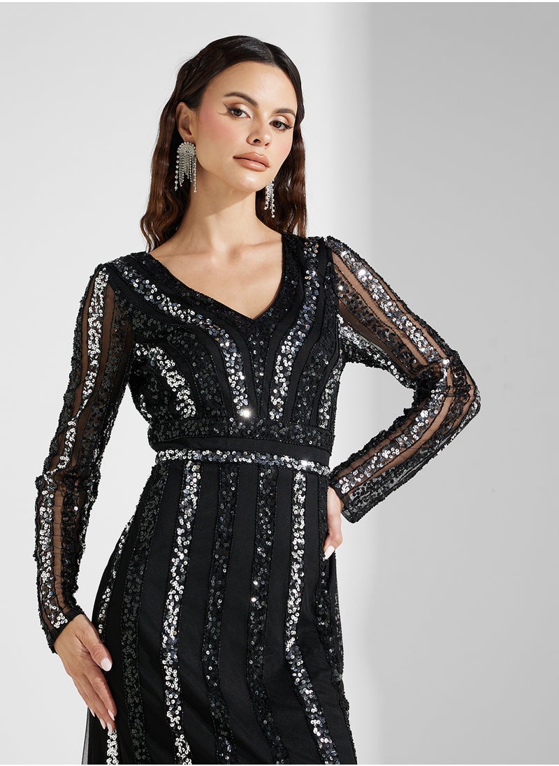 Namshi x Contrast Sequinned Shift Dress  - Image 3