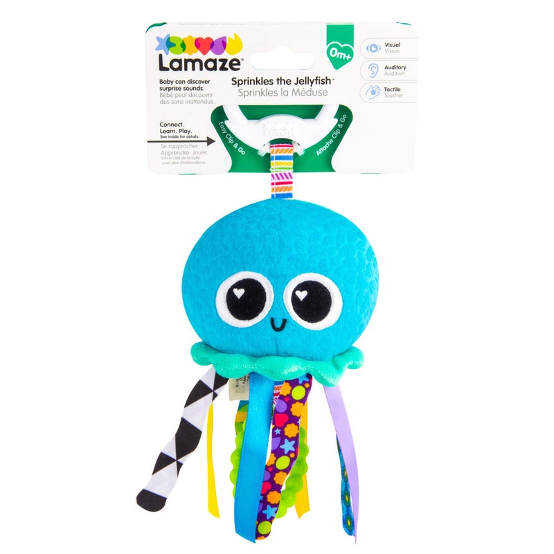 Lamaze Clip On Car Seat and Stroller Toy - Sprinkles The Jellyfish - Tactile Travel Toys for Sensory Development - Baby Sensory Toys - Ages 0 Months and Up - Image 5