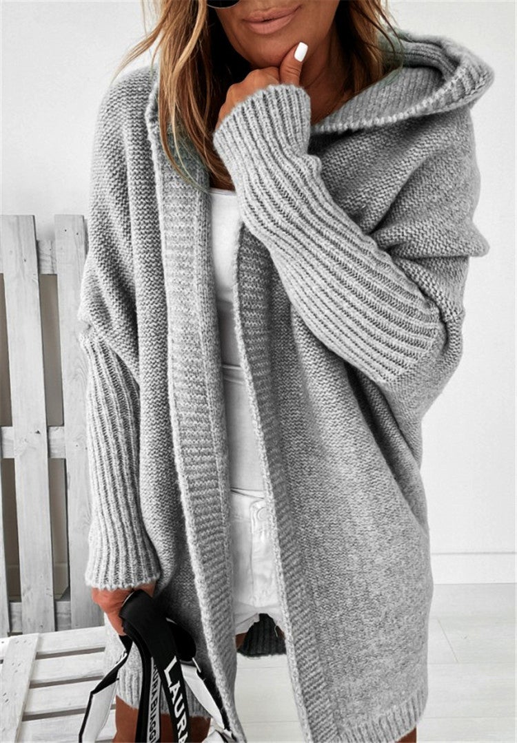 2024 New Knit Hoodie Soft Batwing Loose Sweater Light gray 
