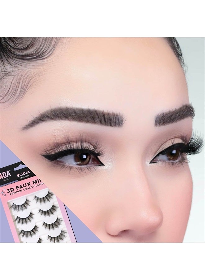 AOA Studio 3D False Eyelash 5 Pairs Natural Handmade Eyelashes Natural Volume Reusable Soft Makeup False Eyelashes 100 Percent Handmade Cruelty Free (Elidia) - Image 5