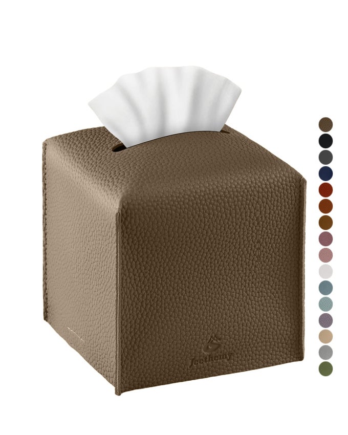 TISSUE BOX COVER SQUARE PU LEATHER TISSUE BOX HOLDER MODERN TISSUE CASE FACIAL PAPER ORGANIZER DISPENSER5X5X5SINGLE COCOA BROWN