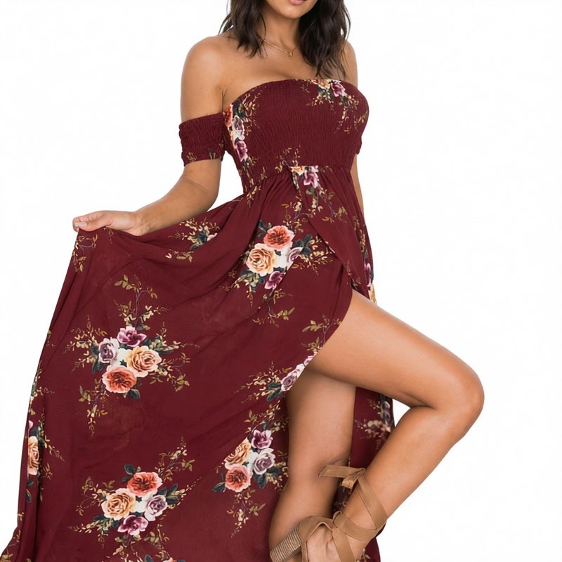 Printed Wrap Midi Dress Beach Vacation Maxi Dress - Image 5