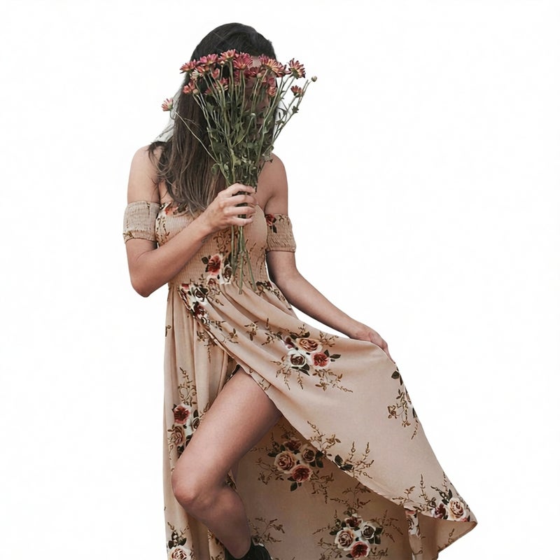 Printed Wrap Midi Dress Beach Vacation Maxi Dress - Image 1