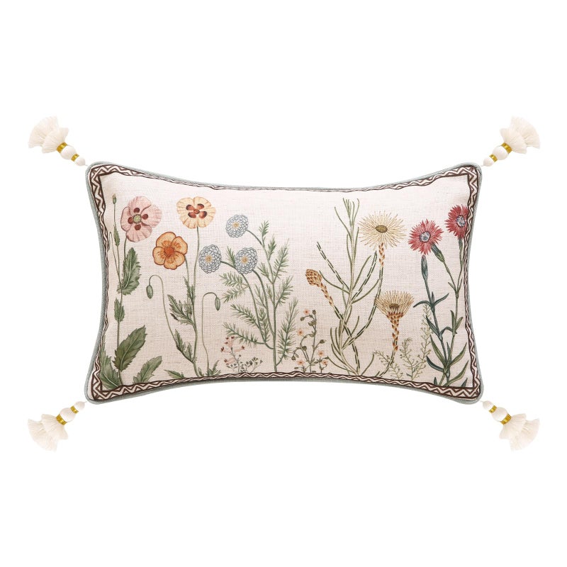 ISAENNE Design Linen Throw Pillow Covers 12"x20", Lumbar Farmhouse Cushion Covers with Colorful Watercolor Wildflower Pattern Decor Pillowcases for Bed,Living Room,Outdoor,Car - Image 1