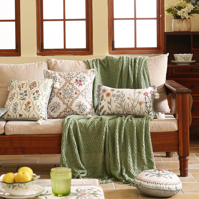 ISAENNE Design Linen Throw Pillow Covers 12"x20", Lumbar Farmhouse Cushion Covers with Colorful Watercolor Wildflower Pattern Decor Pillowcases for Bed,Living Room,Outdoor,Car - Image 3