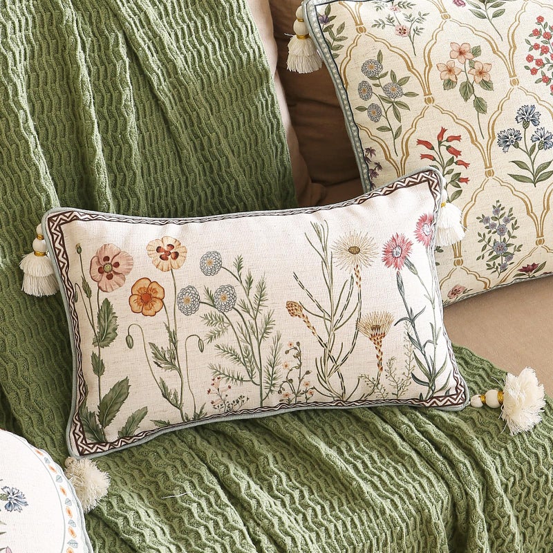 ISAENNE Design Linen Throw Pillow Covers 12"x20", Lumbar Farmhouse Cushion Covers with Colorful Watercolor Wildflower Pattern Decor Pillowcases for Bed,Living Room,Outdoor,Car - Image 2