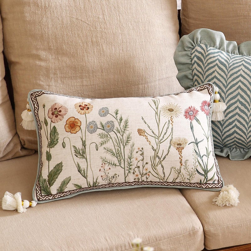 ISAENNE Design Linen Throw Pillow Covers 12"x20", Lumbar Farmhouse Cushion Covers with Colorful Watercolor Wildflower Pattern Decor Pillowcases for Bed,Living Room,Outdoor,Car - Image 4