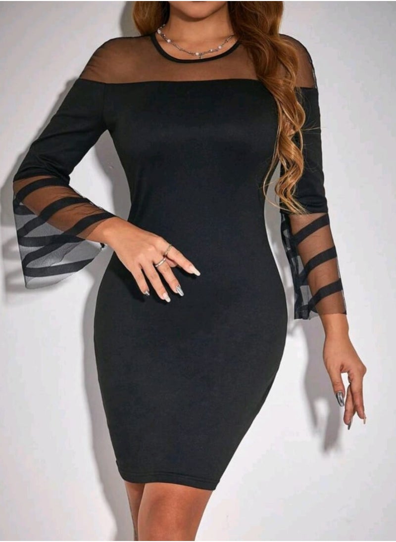 Shein Rafferiza Mesh Panel Hip Wrap Dress  - Image 1