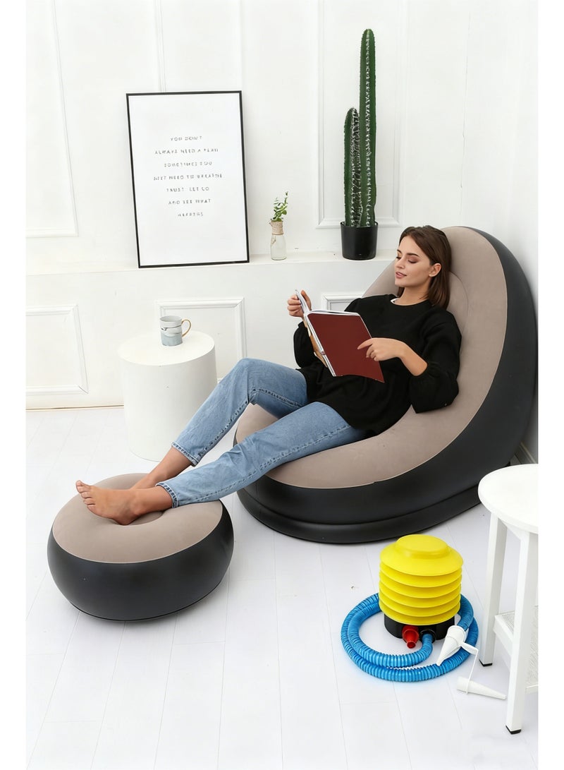 Folding Lazy Sofa,Portable Inflatables Chairs with Ottoman,Flocked Surface inflatables Couch,Waterproof Blow Up chair,Comfortable inflatable Couch for Camping,Gaming - Image 1