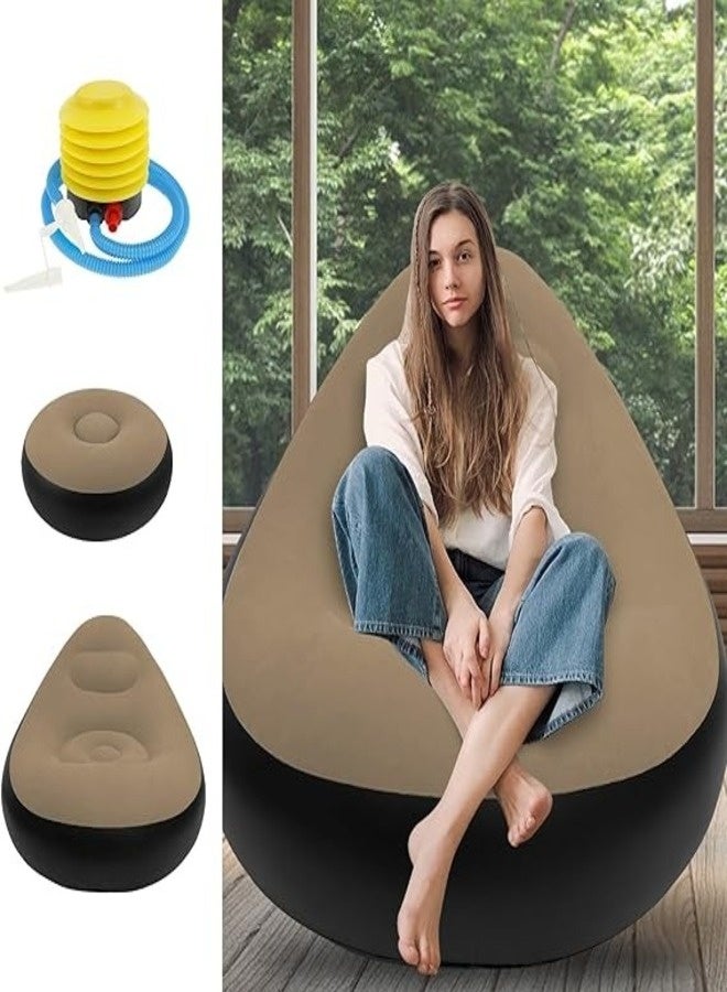 Folding Lazy Sofa,Portable Inflatables Chairs with Ottoman,Flocked Surface inflatables Couch,Waterproof Blow Up chair,Comfortable inflatable Couch for Camping,Gaming - Image 2