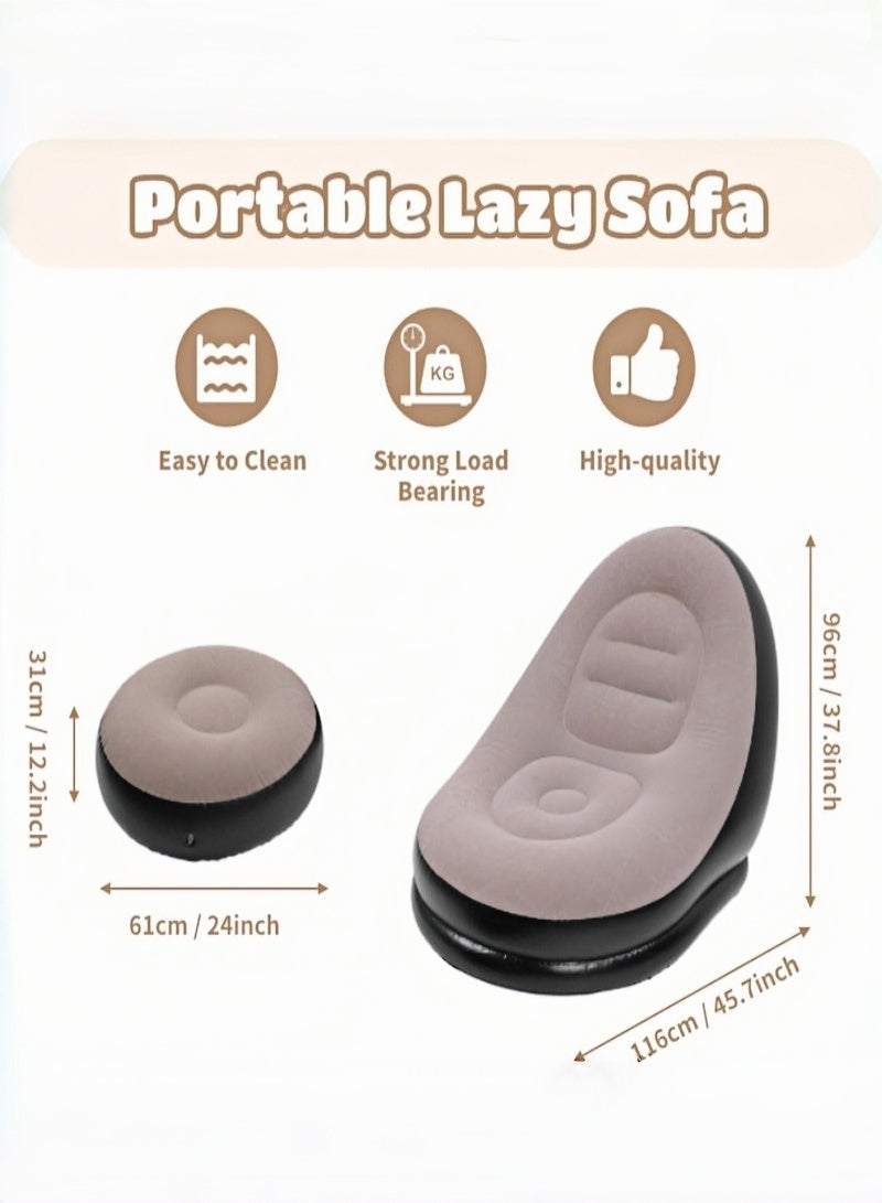 Inflatable Chair for Adults,Portable Inflatables Chairs with Ottoman,Flocked Surface inflatables Couch,Waterproof Blow Up chair,Comfortable inflatable Couch for Camping,Gaming(With Pump) - Image 2