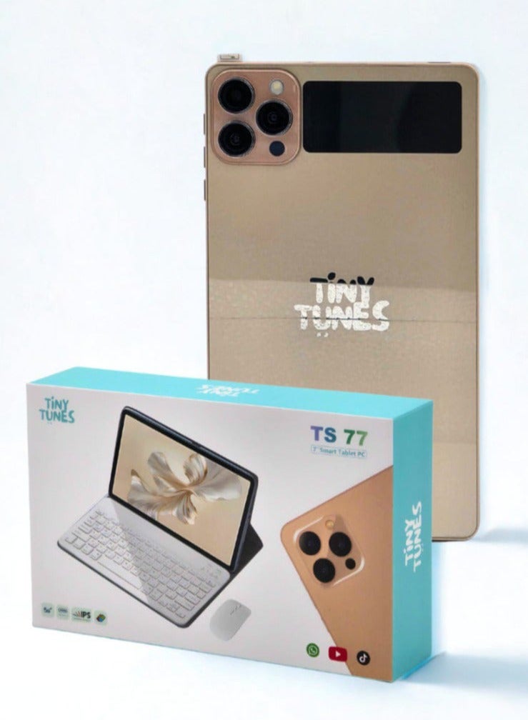 Tiny Tunes “Tiny Tunes TS77 7-Inch Kids Tablet in Gold – 256GB, Quad-Core, Android 13 with Keyboard, Mouse, Pouch & Type-C Charger”  - Image 2