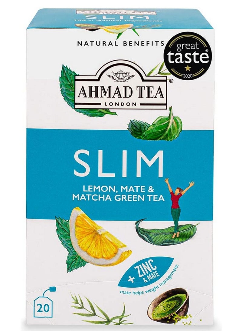 أحمد تي شاي سليم ليمون ماتي وماتشا الأخضر مع الزنك، فوائد طبيعية، 20 كيس شاي - Image 1