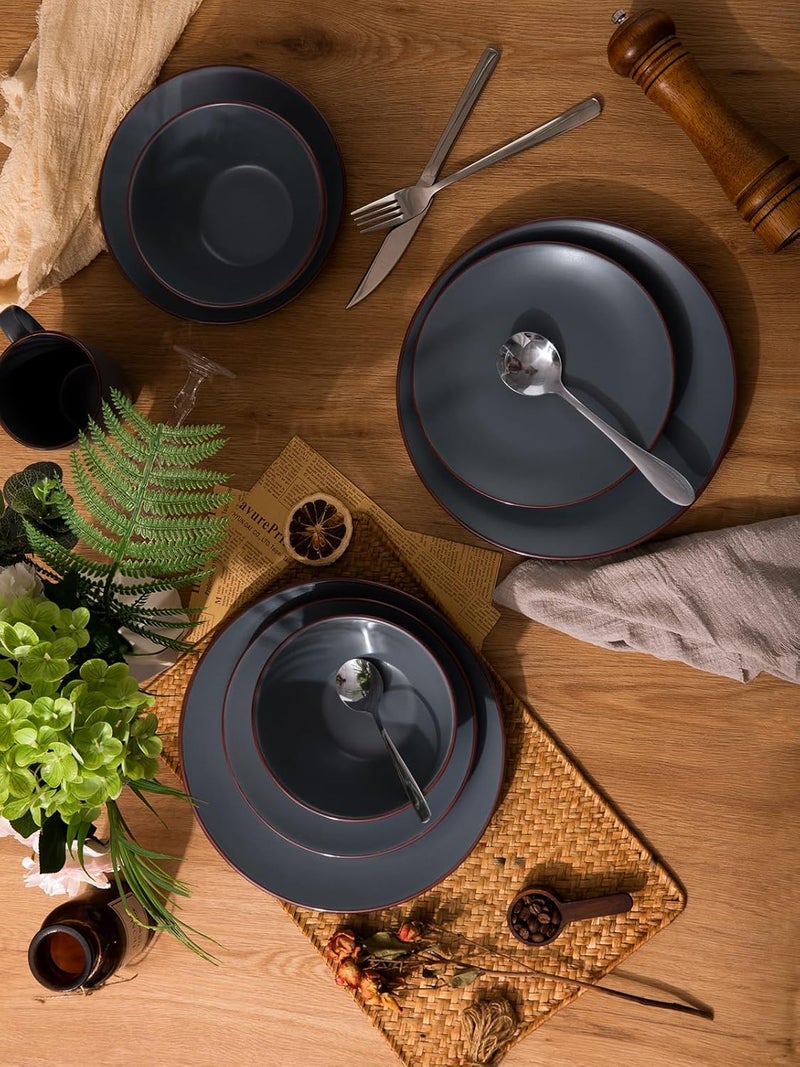 Famiware Venus Ceramic Plates and Bowls Sets Speckled Dinnerware Dish Sets for 4 12 Pieces  Microwave and Dishwasher Safe Matte Charcoal - Image 3