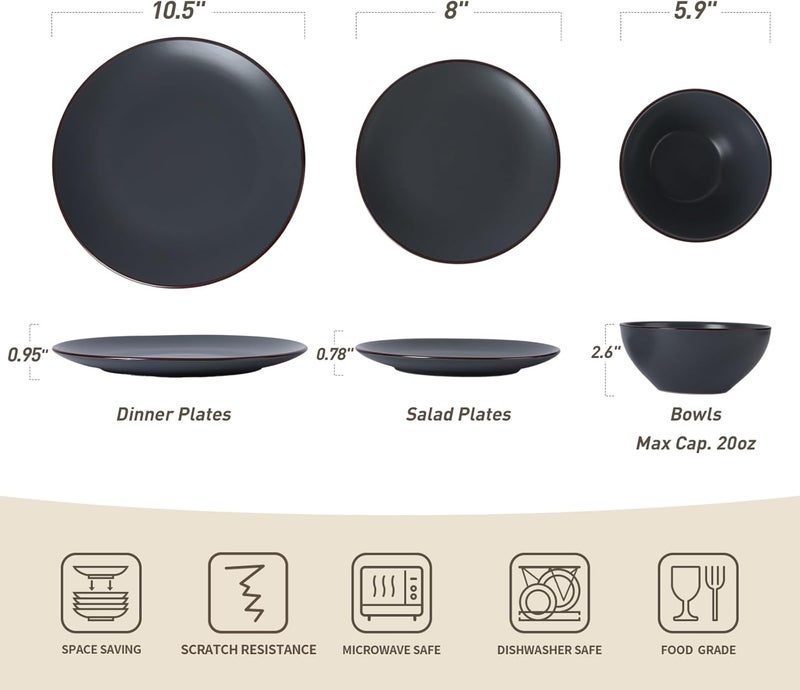 Famiware Venus Ceramic Plates and Bowls Sets Speckled Dinnerware Dish Sets for 4 12 Pieces  Microwave and Dishwasher Safe Matte Charcoal - Image 2