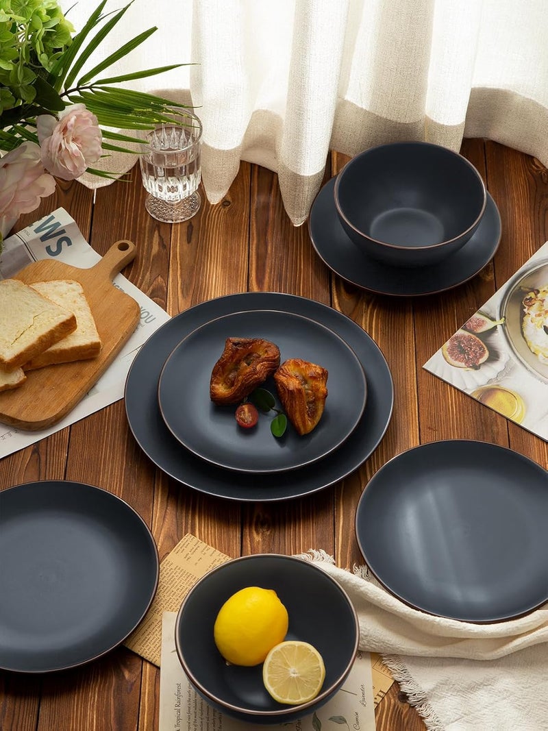 Famiware Venus Ceramic Plates and Bowls Sets Speckled Dinnerware Dish Sets for 4 12 Pieces  Microwave and Dishwasher Safe Matte Charcoal - Image 5