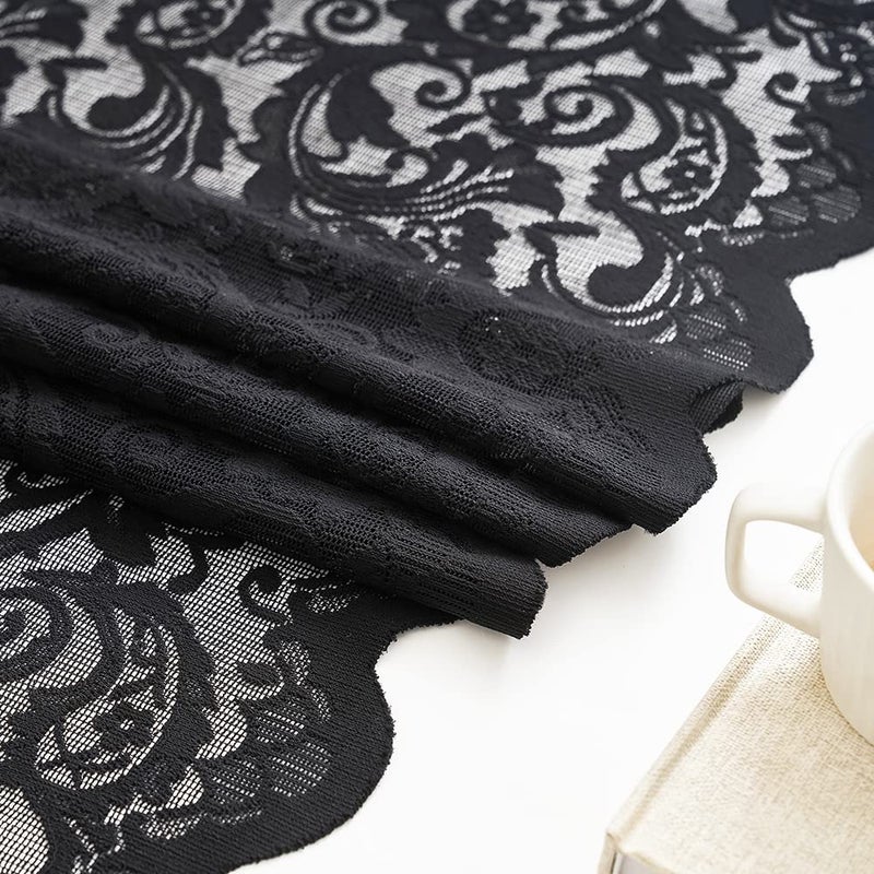 ALIGOGO Black Lace Curtains 63 Inch Length Victorian Vintage Floral Sheer Curtain Panels for Halloween Luxury Gothic Curtains for Bedroom Witchy/Goth/Moody Room Decor, 52 x 63 Inch, Black - Image 5