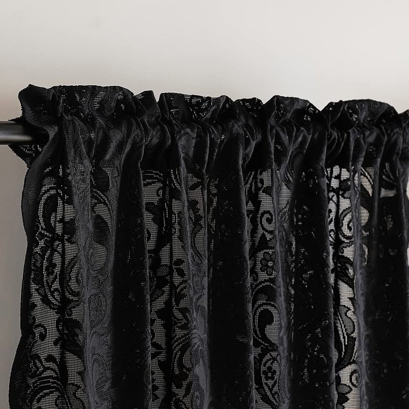 ALIGOGO Black Lace Curtains 63 Inch Length Victorian Vintage Floral Sheer Curtain Panels for Halloween Luxury Gothic Curtains for Bedroom Witchy/Goth/Moody Room Decor, 52 x 63 Inch, Black - Image 4