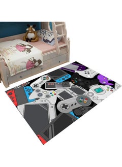 Home Area Gamer Rugs with Game Controller Design Thickened Non Slip Mats Stylish Velvet Carpet for Living Bed Playrooms, Rectangle