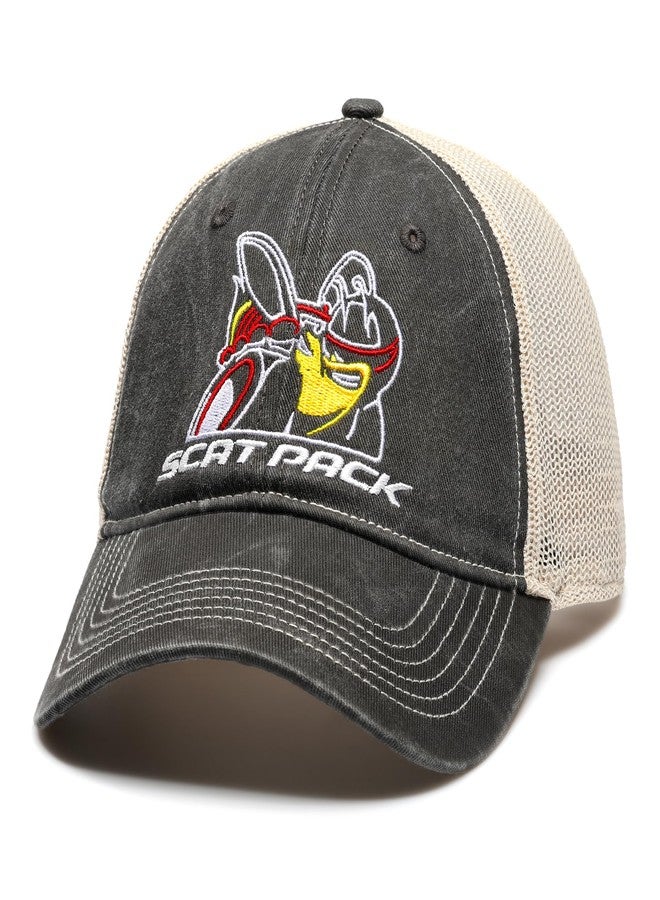 دودج قبعة دودج سكات باك سناباك، مصنوعة من قماش قطني أسود مغسول مع شبكة ناعمة - Image 1