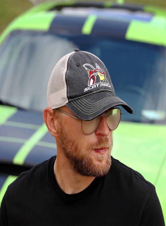 دودج قبعة دودج سكات باك سناباك، مصنوعة من قماش قطني أسود مغسول مع شبكة ناعمة - Image 3