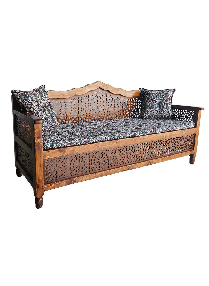 mahome 3 seater Handcrafted Arabic Solid Wood Sofa – Traditional Carved Design with Cushions and mattress. sutable for living room sofa, garden furniture. (Pine Wood, three seater)  - Image 5