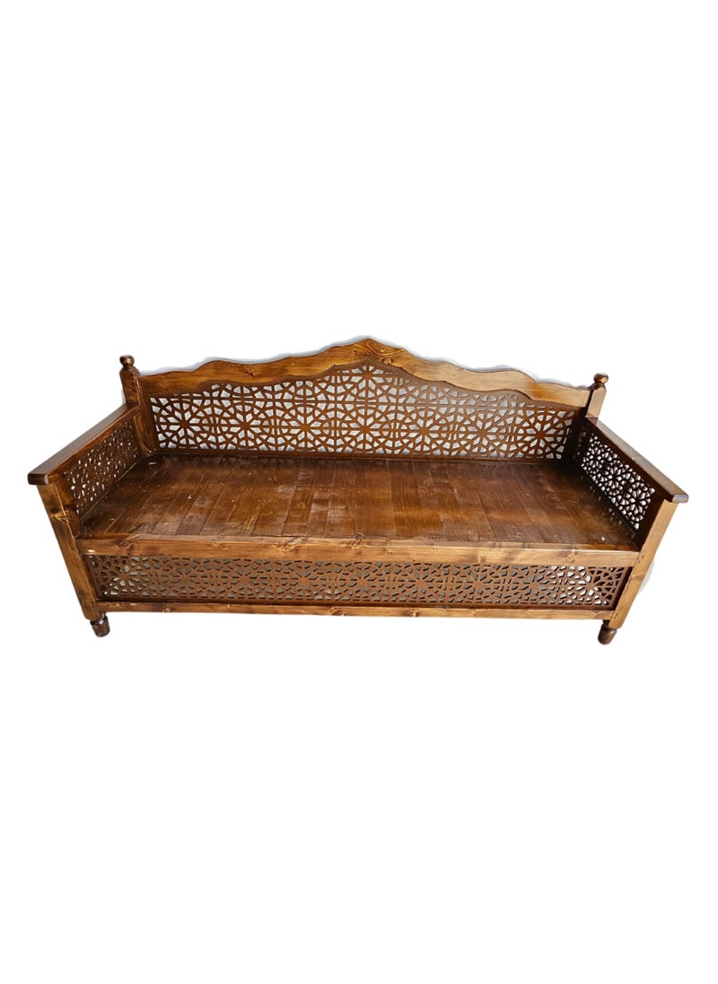 mahome 3 seater Handcrafted Arabic Solid Wood Sofa – Traditional Carved Design with Cushions and mattress. sutable for living room sofa, garden furniture. (Pine Wood, three seater)  - Image 2
