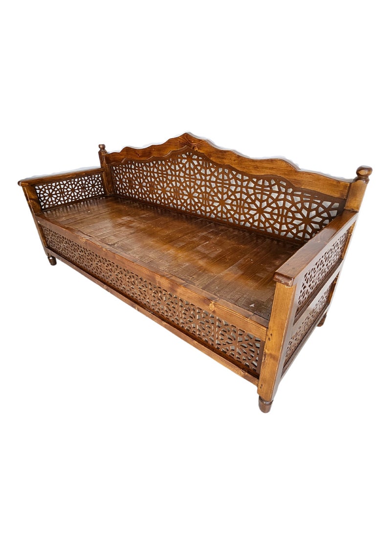 mahome 3 seater Handcrafted Arabic Solid Wood Sofa – Traditional Carved Design with Cushions and mattress. sutable for living room sofa, garden furniture. (Pine Wood, three seater)  - Image 3