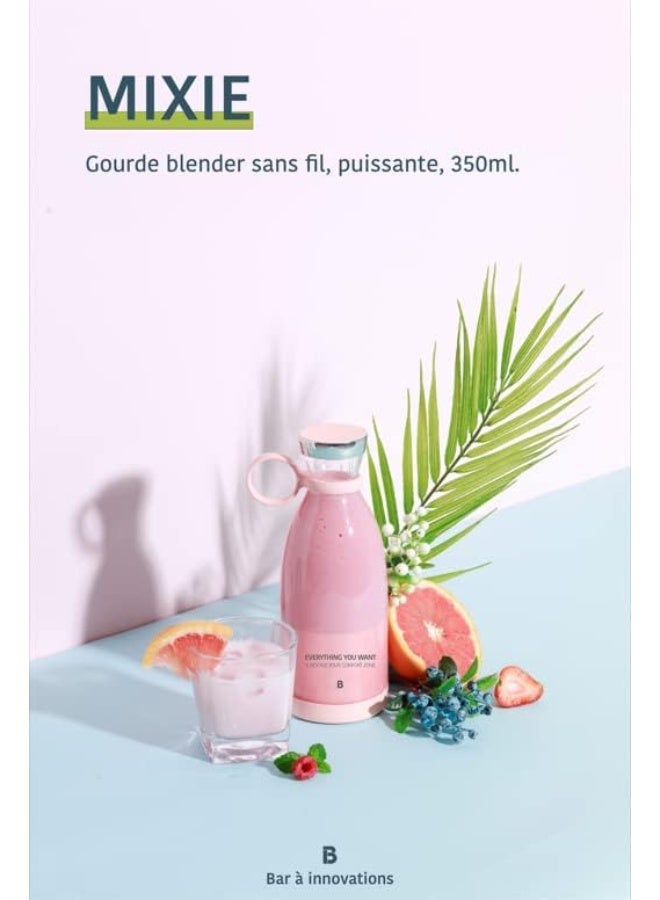 Mixie 350ml Portable Wireless Blender Water Bottle for Smoothies and Milk Shake with Induction Charger BPA Free (Pink) - Image 3