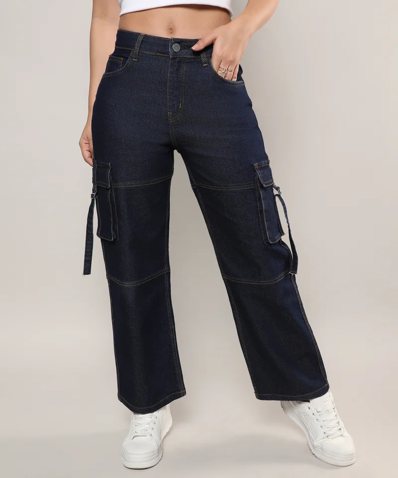 كامبوس سوترا جينز نسائي كارجو أزرق داكن بقصة مستقيمة