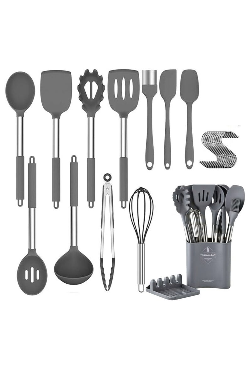 Arabest Silicone Cooking Utensil Set, 13-Piece Premium Silicone Cooking Utensil Set - BPA-Free, Heat Resistant Kitchen Tools, Stainless Steel Handles, Scratchproof for Nonstick Cookware (Grey) - Image 1