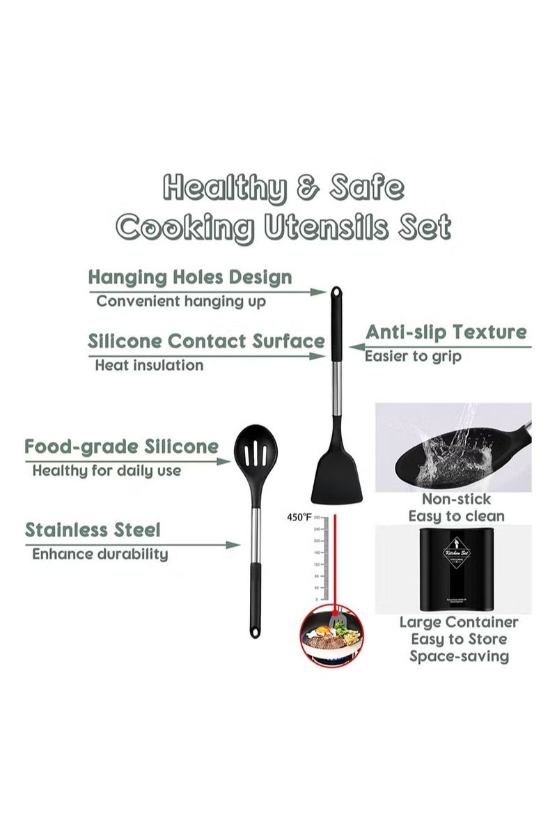 Arabest Silicone Cooking Utensil Set, 13-Piece Premium Silicone Cooking Utensil Set - BPA-Free, Heat Resistant Kitchen Tools, Stainless Steel Handles, Scratchproof for Nonstick Cookware (Grey) - Image 2