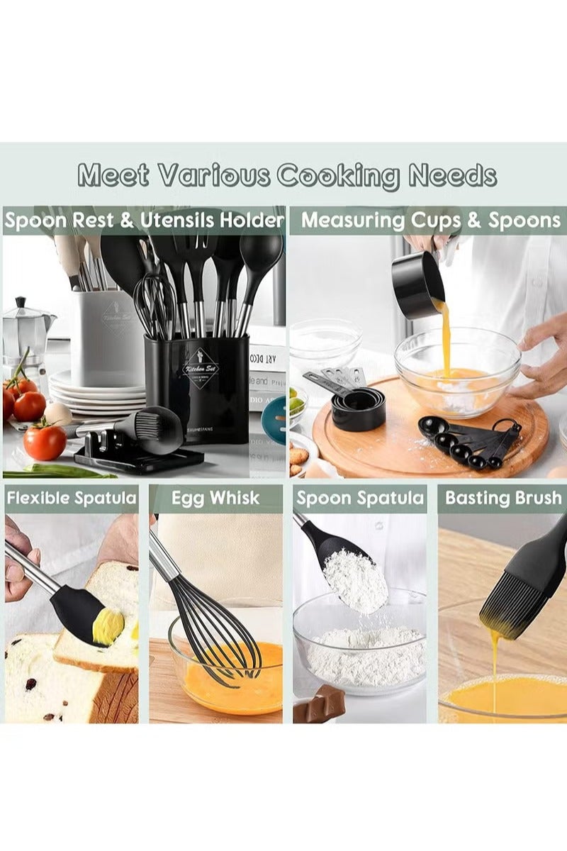 Arabest Silicone Cooking Utensil Set, 13-Piece Premium Silicone Cooking Utensil Set - BPA-Free, Heat Resistant Kitchen Tools, Stainless Steel Handles, Scratchproof for Nonstick Cookware (Grey) - Image 4