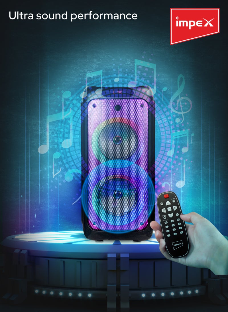 Impex Portable Bluetooth Speaker | Indoor & Outdoor Party Speaker With Wireless Mic & Remote | 4000W(PMPO) | Bluetooth/FM/USB/TWS Functions | Built-in DJ Lights, LED Display | 3600mAh 7.4V Battery | Rechargeable Battery | TS 1104 TS 1104 New black - Image 4