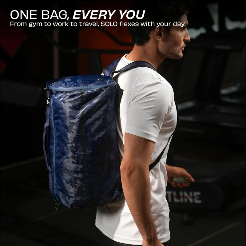 نيفيا Nivia Solo Gym Duffle Bag with Ventilated Shoe Compartment and Convertible Carry System - 25 Litres Capacity (Blue)