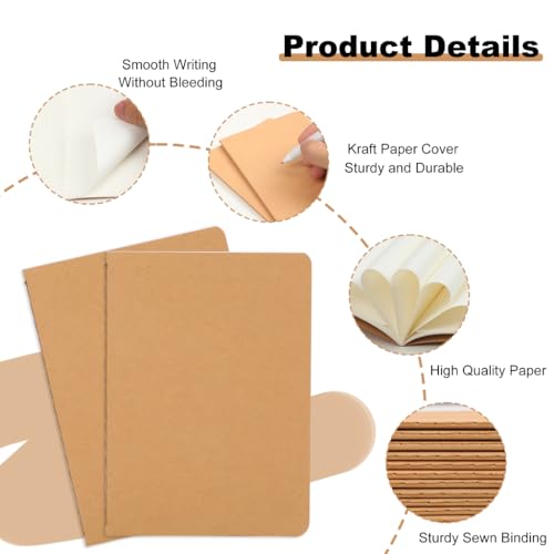 miikoul 60 Packs Kraft Small Blank Notebooks, Unlined Mini A6 Journals Bulk, Blank Notepads for Kids Student Back to School, Office, Sketching, Drawing, Writing Supplies, 5.5" X 4", 30 Sheets/60 Pages - Image 3