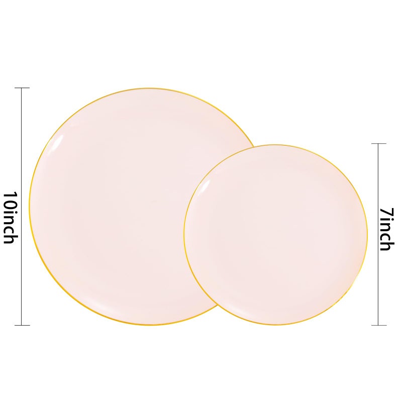 PULOTE 200Pieces Pink Plastic Plates - Premium Hard Pink and Gold Disposable - Include 100PCS 10 inch Dinner & 100PCS 7 inch Dessert Plates, Ideal for Wedding, Party & Easter - Image 2