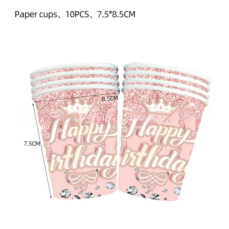 Pink Lotus Diamond Birthday Party Tableware Set Paper Cup 10p-Pink Diamond Birthday 