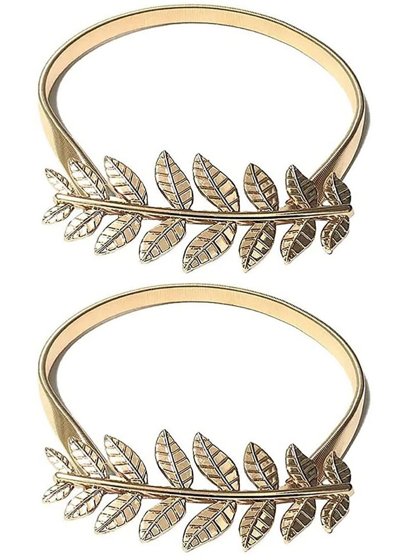 KASTWAVE 2 Pcs Curtain Tieback Aluminum Leaf Shaped Curtain Holdback Simple Modern Curtain Buckle Elastic Curtain Strap Decorative Drape Tie Back for Window Draperies Golden - Image 1