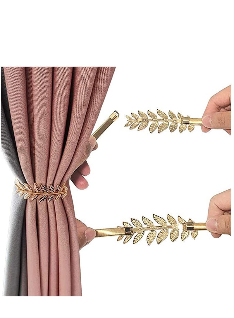 KASTWAVE 2 Pcs Curtain Tieback Aluminum Leaf Shaped Curtain Holdback Simple Modern Curtain Buckle Elastic Curtain Strap Decorative Drape Tie Back for Window Draperies Golden - Image 5