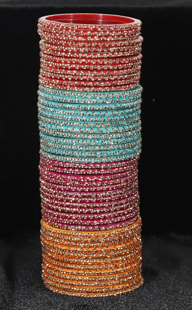 Lavazza مجموعة من 8 أساور زجاجية ملونة للنساء والفتيات | مجموعة أساور تقليدية | مجموعة أساور مصممة للحفلات/الاستخدام اليومي/الزفاف/المكتب | مجوهرات عصرية | تشودي زجاجية - مجموعة من 96 - Image 4