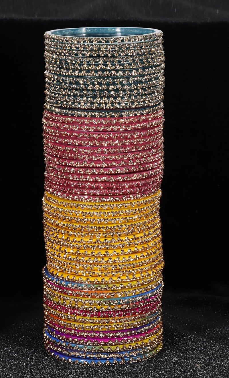 Lavazza مجموعة من 8 أساور زجاجية ملونة للنساء والفتيات | مجموعة أساور تقليدية | مجموعة أساور مصممة للحفلات/الاستخدام اليومي/الزفاف/المكتب | مجوهرات عصرية | تشودي زجاجية - مجموعة من 96 - Image 3