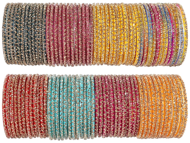 Lavazza مجموعة من 8 أساور زجاجية ملونة للنساء والفتيات | مجموعة أساور تقليدية | مجموعة أساور مصممة للحفلات/الاستخدام اليومي/الزفاف/المكتب | مجوهرات عصرية | تشودي زجاجية - مجموعة من 96 - Image 1